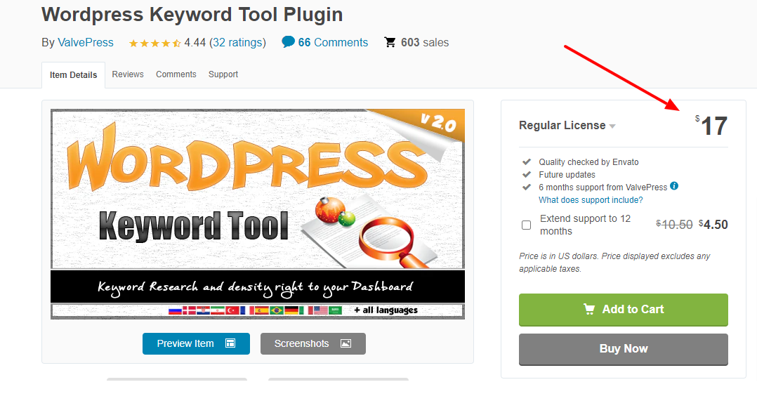 قیمت اصلی افزونه ابزار کلمه کلیدی WordPress Keyword Tool: